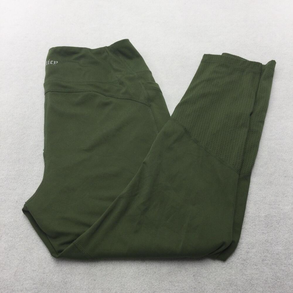 Juicy Couture Sport Leggings Womens Large Green Ankle Mesh Pockets Stretch Yoga